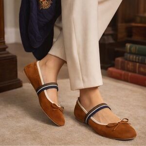 Birdies Tan Flats with Navy Trim